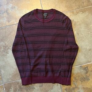 Men's Marc Anthony maroon and black striped luxury blend wool crewneck sweater